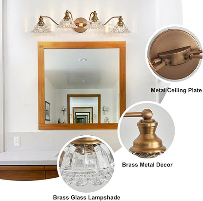 XIEDUN Brass 4 Light Vanity Lights for Bathroom Vanity Light Fixtures Bathroom Light Fixture