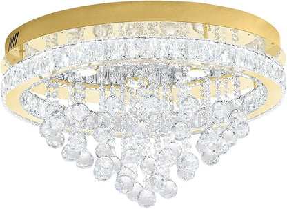 Dia 24" Modern Crystal Chandeliers for Dining Room,Gold Raindrop Chandelier Flush Mount Chandeliers for Living Room Bedrooms Dining Room Dimmable 2700k 4500k 6000k