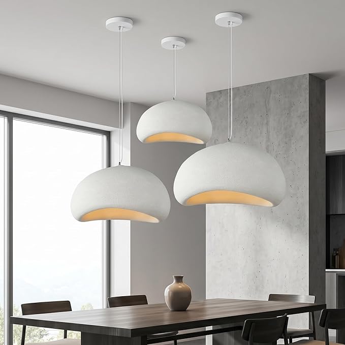 JAYMP 80cm Wabi Sabi Pendant Light for Living Room Hallway Restaurant Modern Hanging Lamp E26 Base Japanese Style Bird Nest Shape Lighting Fixture, 1 Pack (Matte White,B Shape, 80cm/31.5in)