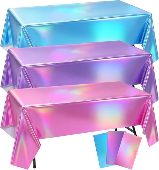 Oudain 3 Pcs Mermaid Theme Party Pink & Purple & Blue Iridescent Party Tablecloth 54 x 108 Inch Plastic Rectangle Tablecloth Waterproof Table Cover for Kpop Mermaid Theme Birthday Decoration