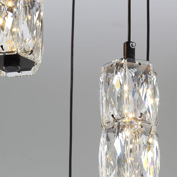 ykolupty Modern Pendant Light for Stairwell LED Dimmable Black Pendant Chandelier Crystal Pendant Light for Kitchen Island Stairwell Foyer Dining Room