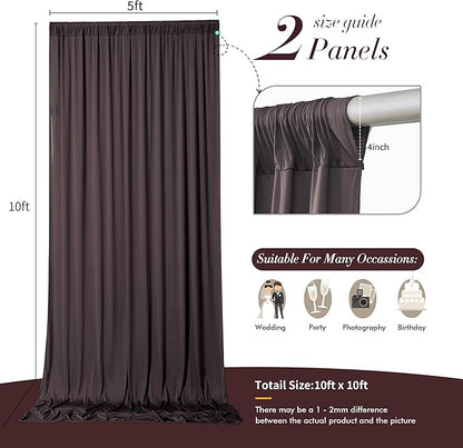 10 ft x 10 ft Wrinkle Free Brown Backdrop Curtain for Parties, Wedding Brown Photo Backdrop Drapes, Fabric 2 Panels 5x10ft for Baby Shower Photoshoot Engagement Birthday Photography Background