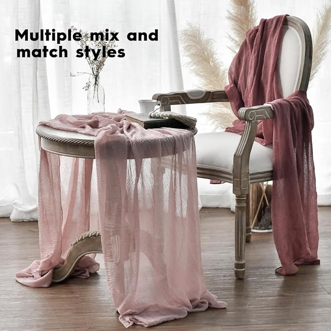 Artoid Mode Boho Cheesecloth Gauze Dusty Rose Wedding Table Runner, 120 Inch Seasonal Fabric Kitchen Dining Holiday Table Decor for Home Party Indoor