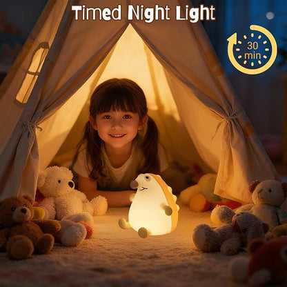 Night Light for Kids, 7 Color Changing Hedgehog Silicone Night Light with Timer, 3 Levels Dimmable Lamp, LED Rechargeable Bedside Nursery Lamp, Cute Animal Nightlight for Toddler Boys Girls (Hedgehog)