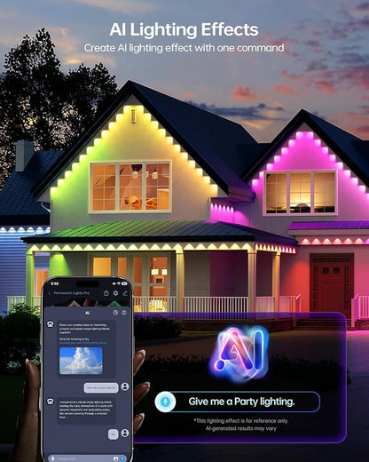 ASAHOM AI Permanent Outdoor Lights S107D, 200FT with 144 RGBCW LED Lights, 30,000 Lighting Effect, Controller with Dual Output, Extend to 800FT, Cuttable for House Outdoor Decor Daily Lighting, White