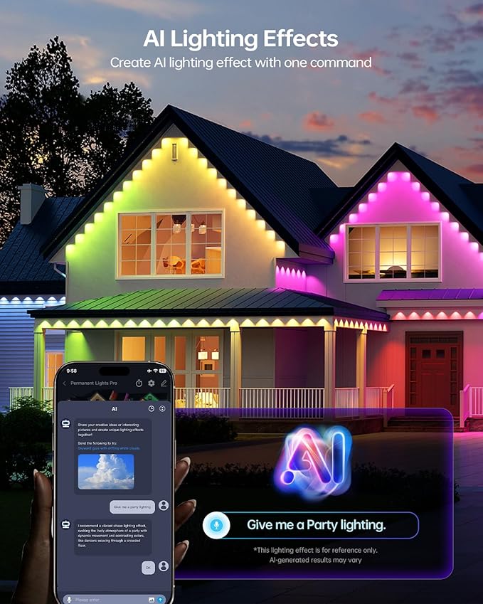 ASAHOM AI Permanent Outdoor Lights S107B, 100FT with 72 RGBCW LED Lights, 30,000 Lighting Effect, Controller with Dual Output, Extend to 800FT, Cuttable for House Outdoor Decor Daily Lighting, White