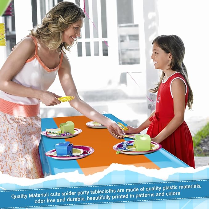 Oudain 3 Pcs Blue & Orange Party Tablecloth 54 x 108 Inch Party Decoration Plastic Rectangle Table Cloth Waterproof Table Cover for Girl Birthday Wedding Bachelorette Anniversary Supplies