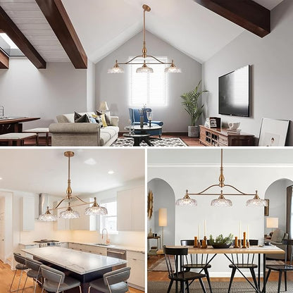 HDDFL Chandeliers Pendant Light Fixture Vintage Pendant Lighting Fixtures 3 Lights Chandelier Matte Brass Kitchen Glass Hanging Lamp for Island Dining Room Living Room