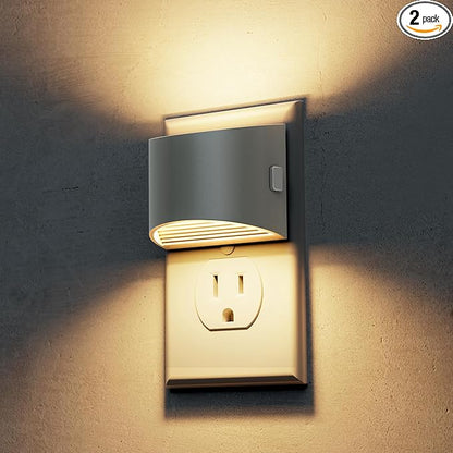 L LOHAS LED Night Lights Plug into Wall, Dimmable Night Light with 3 Level Brightness, 3000K Soft White, 2 Pack, Cement Gray Housing