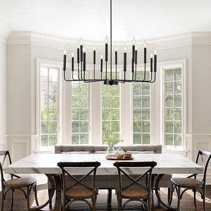 WOKNOS Modern Black Farmhouse Chandeliers, 16-Light Industrial Metal Chandelier Lighting, Classic Candle Hanging Pendant Light Fixtures for Kitchen Island, Living Room, Dining Room, Stair