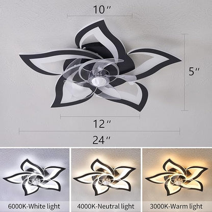 24" Geometric Ceiling Fan with Lights Remote Control, 6 Speeds 3 Colors Black Low Profile Ceiling Fan with Light for Kitchen Bedroom Living Room