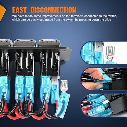 Nilight 3 Gang Rocker Switch Panel with PD Type C and USB Charger Voltmeter 12V SPST ON Off Toggle Switches with Orange Backlit Waterproof Aluminum for Boats Cars RVs Trucks