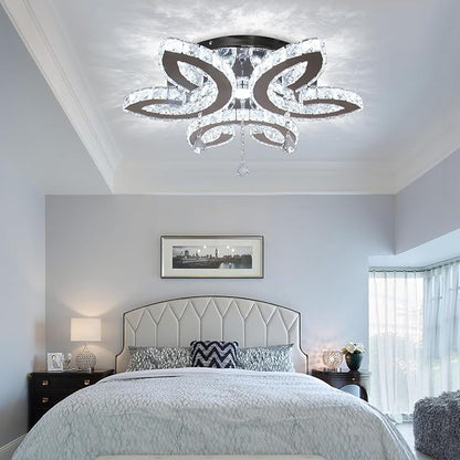 FRIXCHUR 20.4" Crystal Ceiling Light Modern LED Crystal Chandeliers Large Flush Mount Ceiling Light Fixture for Bedroom Living Dining Room (Cool White)