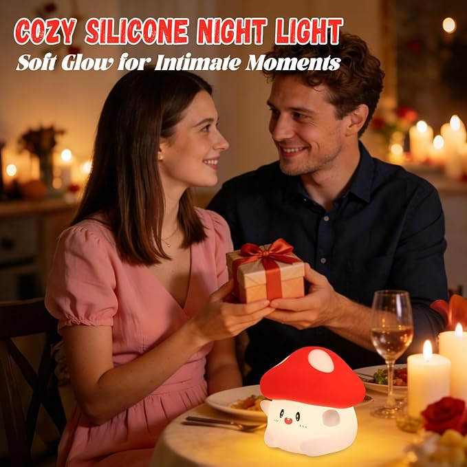 Mushroom Night Light Squishy Lamp, 50Hrs Battery Kids Nightlight, Tap Control, 30Min Auto-Off, Rechargeable Kawaii Bedside Lamp for Girls Room Decor, [Mothers Day Gifts]