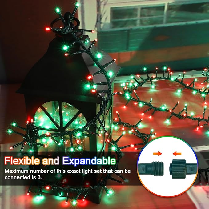 LAMPHOME 500 LED Red & Green String Lights, 46ft 16 Modes Plug in Christmas Lights, Waterproof Connectable Color Changing Cluster Lights for Indoor Outdoor Party Holiday Decor