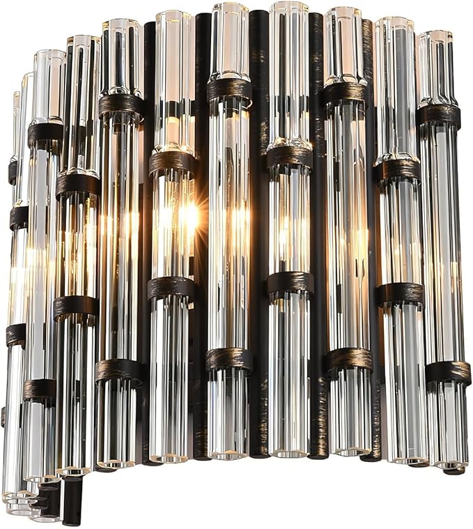 Luxury Wall Lamps & Sconces, 11 4/5" Vintage Crystal Glass Wall Light E12 for Bedroom, Living Room Background Staircase Hallway (Black)