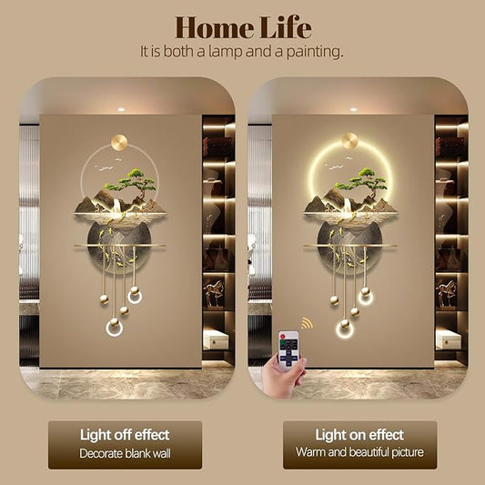 LED Light Decor Wall Art, 3D Art Wall Decor with Light, Decors Walls Sculptures Large 3D Art, Decors Walls Sculptures Lighting Modern, Plug-in Power Supply, Gold B, 23x53in