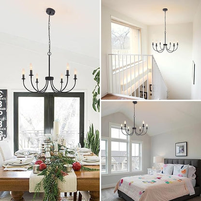 Black Chandelier, 6-Light Farmhouse Chandelier for Dining Room Lighting Fixtures Hanging, Rustic Candle Modern Chandeliers for Living Room Bedroom Foyer Kitchen(Frosted Black)