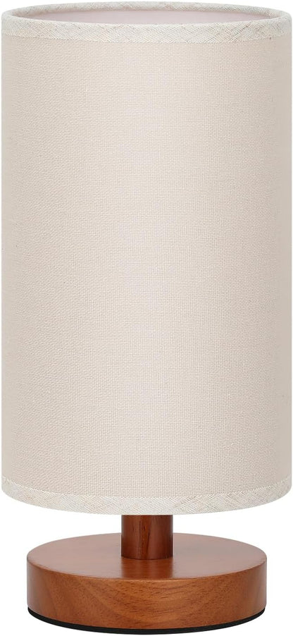 Fenmzee Small Table Lamp for Bedroom - Inline Control, Bedside Lamp with 3000K A15 LED Blub, Easy Assembly (Beige Shade - Walnut Base, 9" Inline Control)