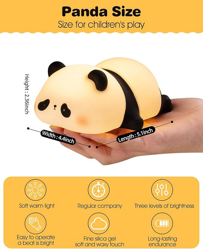 Recolte Cute Panda Night Light with Gift Bow, LED Squishy Silicone Animal Lamp, 3 Level Dimmable Nursery Light for Kids, Baby Desk Decor, Gift Box for Boys Girls, Baby Shower & White Elephant Gifts