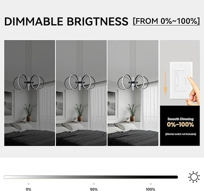MAYNA Modern LED Chandelier, Black Pendant Light with 5 Rings, Adjustable Height Modern Chandeliers for Dining Room Living Room Kitchen Bedroom Entryway,6000k Daylight
