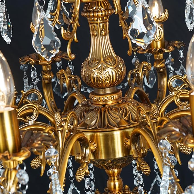 Antique Gold Crystal Chandelier Lighting 8-Light Contemporary Chandeliers Classic Crystal Candle Island Lighting Dining Room Foyer Entrance Light Fixture 27"