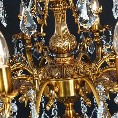 Antique Gold Crystal Chandelier Lighting 8-Light Contemporary Chandeliers Classic Crystal Candle Island Lighting Dining Room Foyer Entrance Light Fixture 27"