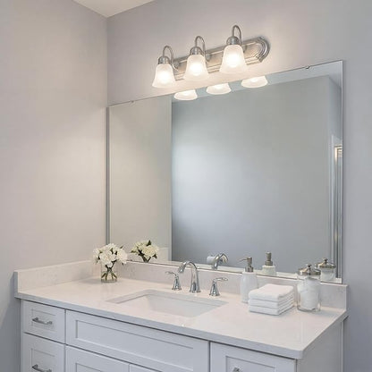 Kichler 24" 3-Light Vanity Bath Light in Brushed Nickel, Modern Bathroom Light with Clear Satin Etched Glass, (24" W x 8" H), 5337NIS