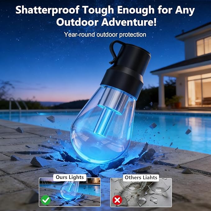 Beizelte Outdoor String Lights, 140FT RGB+IC Outside Light Dimmable Shatterproof LED Bulbs, IP67 Waterproof Chasing Effect Lighting DreamColor Patio Strip Lights for Backyard, Balcony, Outdoor Living