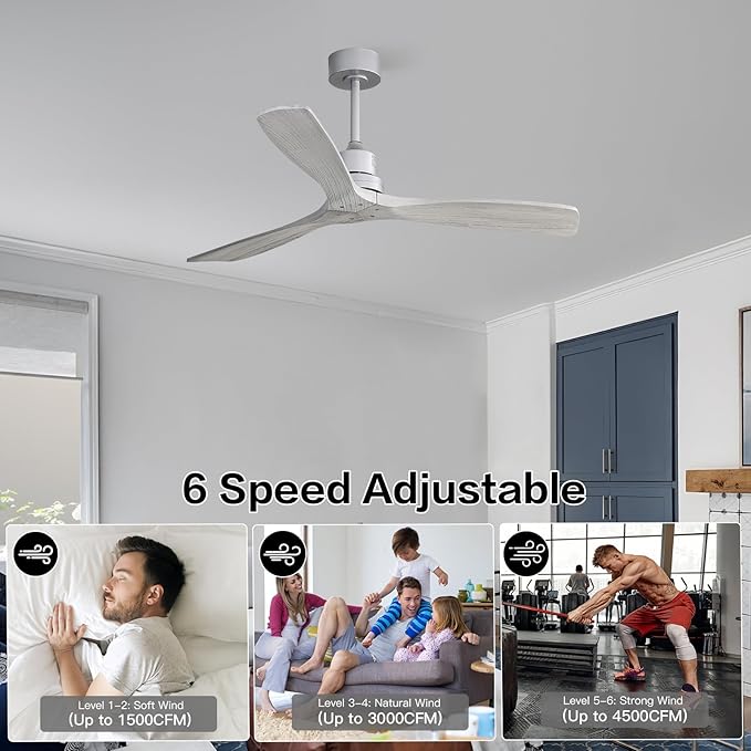 Sofucor Smart Ceiling Fan no Lights, 52" Low Profile Ceiling Fans with Remote, Compatible with Alexa/Google/App, 6-Speed Timing Reversible DC Motor for Bedroom Living Room Patio Indoor Outdoor