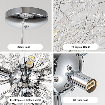 SineRise Modern Crystal Chandeliers Firework, Crystal Light Fixture, Dandelion Chandelier (8-Light, Chrome) for Foyer Hallway Entryway Kitchen Bedroom (Bulbs Not Included)