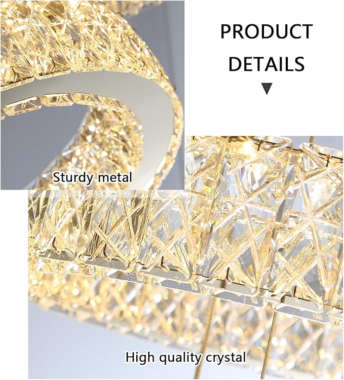 Modern Crystal Chandelier 36W Dimmable LED Ceiling Light Fixture with Remote Luxury Adjustable Pendant Light for Living Room Dining Room Silver