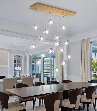 HAIXIANG W27.6 x D11.8 x H118 Rectangular Glam Chandelier Bubble Crystal Ceiling Pendant Lights Dimmable High Ceiling Chandeliers Fixtures Adjustable Long Lights Antique Gold