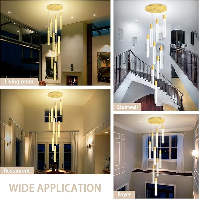Modern 9-Light Crystal Chandelier – 98" High Ceiling Design Gold Dimmable LED Pendant Light for Foyer Living Room Hallway Staircase