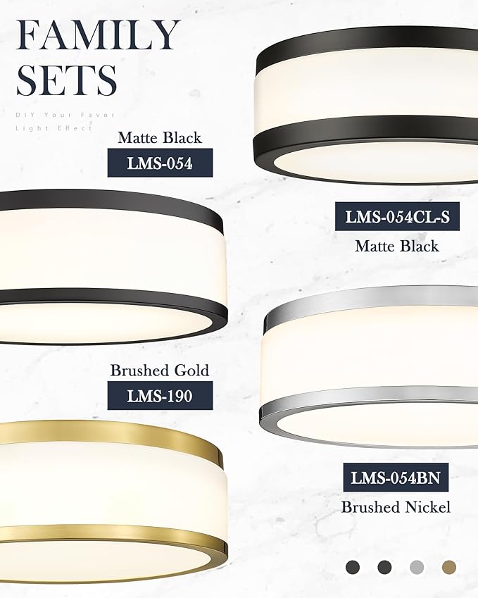 LMS 12 Inch Black LED Flush Mount Ceiling Light, Modern 18W Dimmable Semi Flush Mount Round Ceiling Light for Bedroom, Kitchen, Hallway, Bathroom, 5CCT, LMS-054CL-BKS
