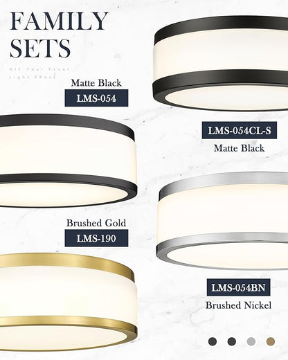 LMS 12 Inch Black LED Flush Mount Ceiling Light, Modern 18W Dimmable Semi Flush Mount Round Ceiling Light for Bedroom, Kitchen, Hallway, Bathroom, 5CCT, LMS-054CL-BKS