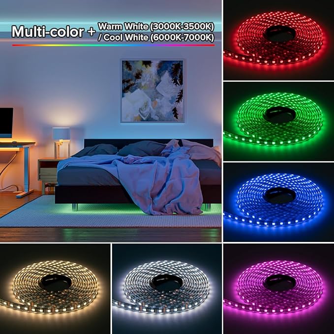 BTF-LIGHTING IP68 Waterproof Outdoor RGBW LED Strip 5050SMD RGB+Cool White(6000K-7000K) 4 Colors in 1 DC12V 5m 16.4ft 60LED/m Multi-Colored Tape Lights Can Work Outdoor(No Adapter or Controller)