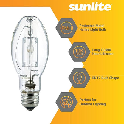 Sunlite 03637-SU MH50/U/MED M110 Metal Halide Lamp, 50 Watts, Pulse Start, Medium Base (E26), ED17, 10,000 Hours Life, 3400 Lumen, Clear Finish, 4000K