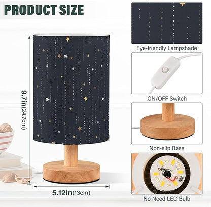 Galaxy and Star Rain Outer Space Dark Table Lamp with Wood Base Fabric Lamp Shade Bedside Nightstand Desk Lamp for Living Room Bedroom Kids Room Office