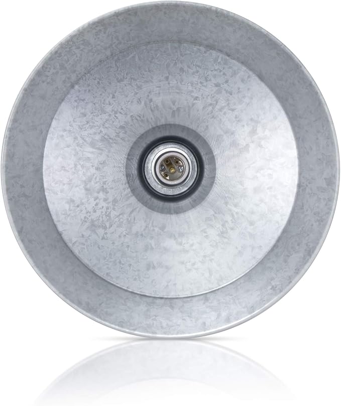 17-inch Industrial Galvanized Pendant Barn Light Fixture with 10ft Adjustable Cord, Ceiling-Mounted Vintage Hanging Light Fixture for Indoor Use, 120V Hardwire, E26 Base LED Compatible, UL Listed