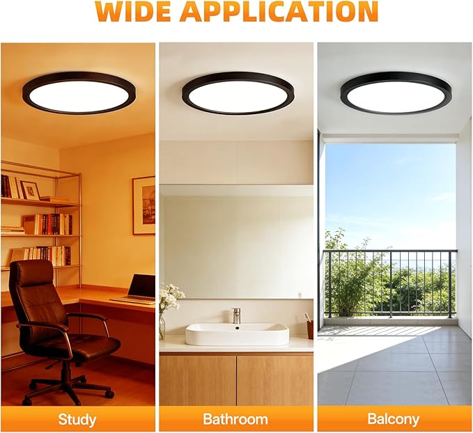 7 Inch 2Pack Super Slim Flush Mount Ceiling Light Fixture,18W 1400LM Dimmable 3CCT Selectable 3000K-6000K Round Light Fixture for Living/Bedroom,Kitchen/Bathroom,Porch &All Indoor Spaces Black