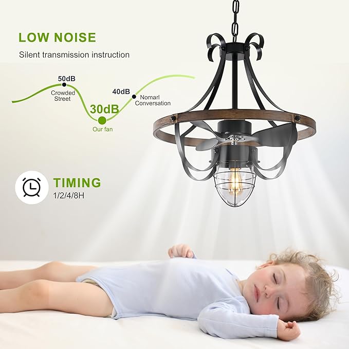 Garwarm Waterproof Outdoor Ceiling Fan with Lights and Remote,IP44 Black Outdoor/Indoor Ceiling Fans for Patios 6-Speed DC Motor, Farmhouse Gazebo Fan for Porch Pavilion