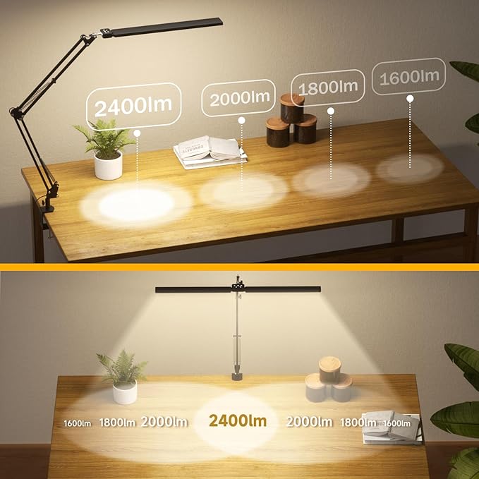 SKYLEO Led Desk Lamp for Home Office - 2400LM Ultra Bright Desk Light -Eye Caring Desk Lamp with Clamp - Adjustable Office Lamp with Remote Control- Easy Installation - 24W Black