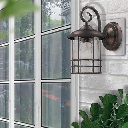 MICSIU 2-Pack 5.5" Wide Compact Oil Rubbed Bronze Outdoor Wall Sconce, 9.8 Inch Farmhouse Exterior Fixture with Clear Seedy Glass, Waterproof Max 23W Porch Lights for Front Door, Entryway, Patio