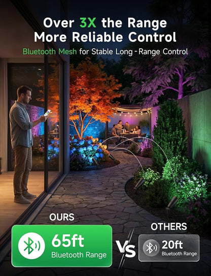 Smart RGBCW Low Voltage Landscape Lighting for Tree, 12v Outdoor Color Changing Spotlights, App & Remote Control, Replaceable Bulb, IP65 Waterproof, Transformer and Wire Not Included, 4 Pack