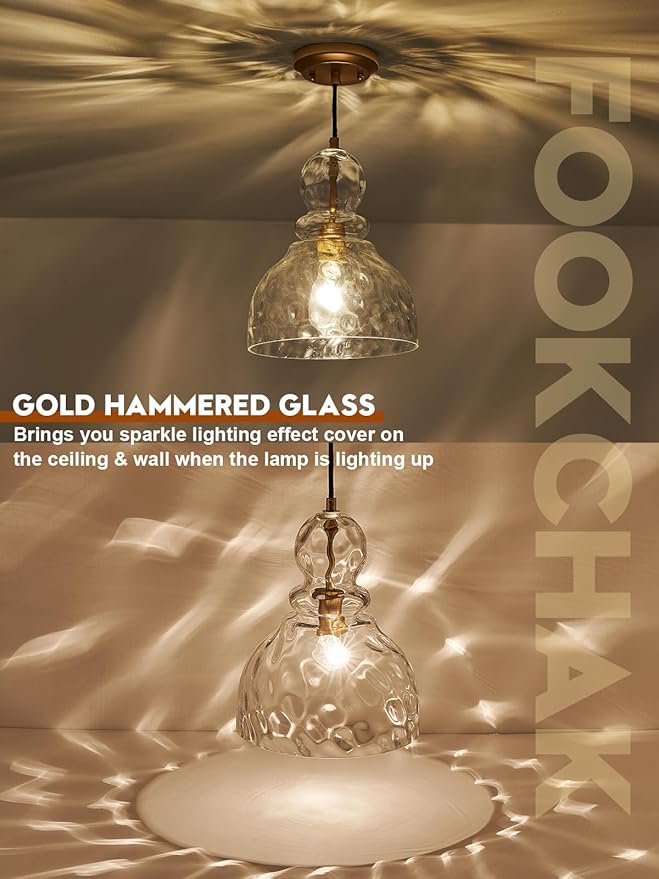 Hammered Glass Pendant Light Gold Pendant Lights Kitchen Island 12in Large Brass Kichen Island Light Over Sink Glass Ceiling Pendant Light for Entry Hallway Dining Room
