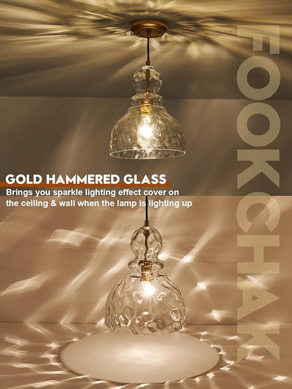 Hammered Glass Pendant Light Gold Pendant Lights Kitchen Island 12in Large Brass Kichen Island Light Over Sink Glass Ceiling Pendant Light for Entry Hallway Dining Room
