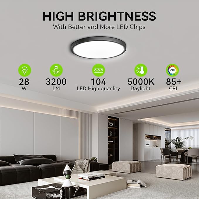 MODERN 4 Pack 28W 3200lm LED Flush Mount Ceiling Light, Super Slim 12 inch LED Ceiling Light, 5000K Daylight LED Ceiling Light for Bedroom, Living Room, Dining Room, Garage and ofice