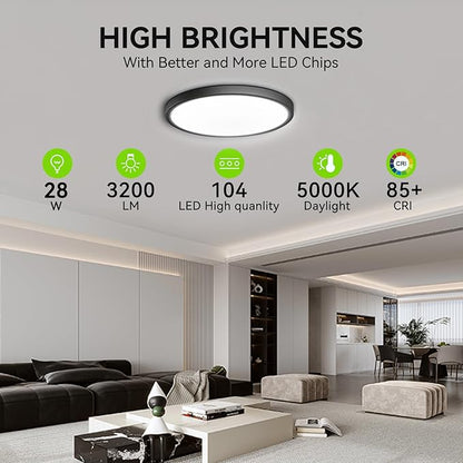 MODERN 4 Pack 28W 3200lm LED Flush Mount Ceiling Light, Super Slim 12 inch LED Ceiling Light, 5000K Daylight LED Ceiling Light for Bedroom, Living Room, Dining Room, Garage and ofice