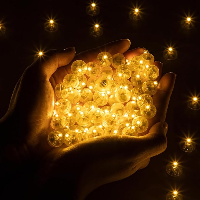 100pcs Balloon Lights,Round LED Ball Lamp for Latex Balloon Paper Lantern Party Wedding Festival Christmas Halloween Decorative，Long Standby Time Waterpro of Mini Light (Warm White)